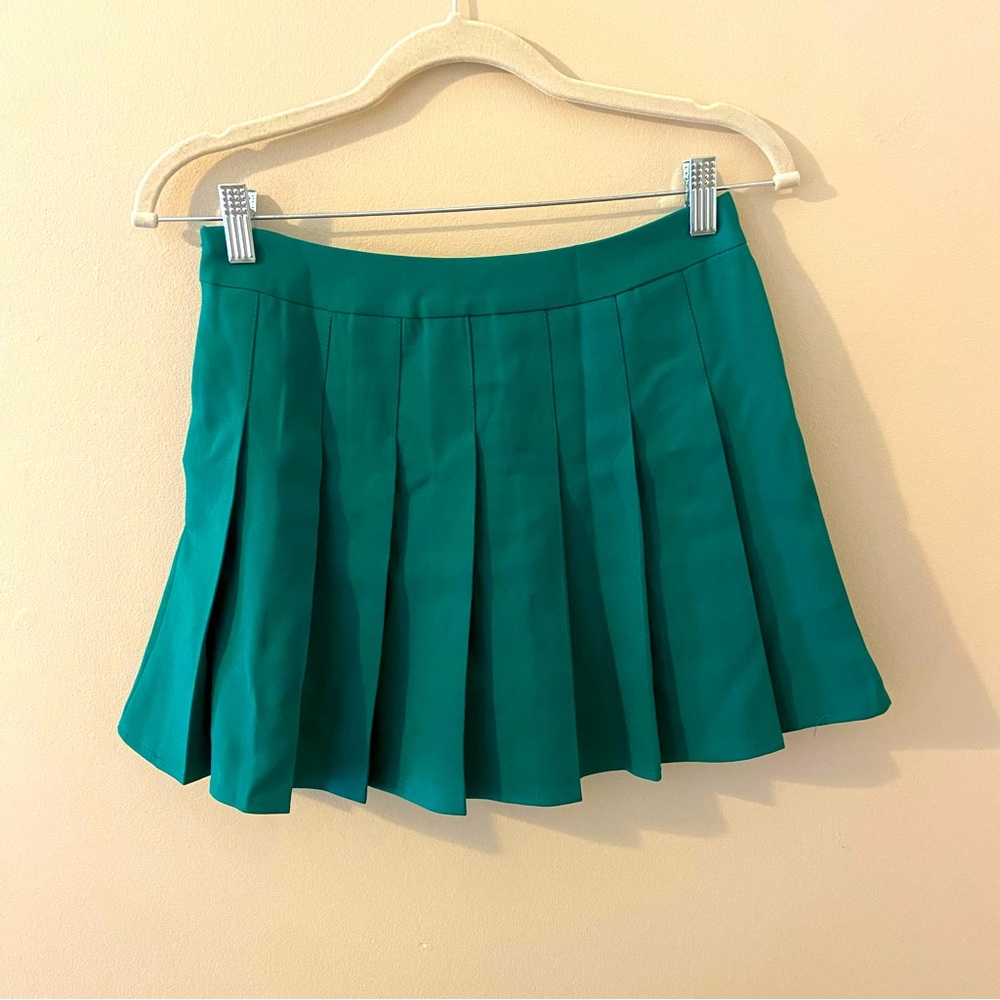 Emerald Green Pleated Skirt with Built-in Shorts